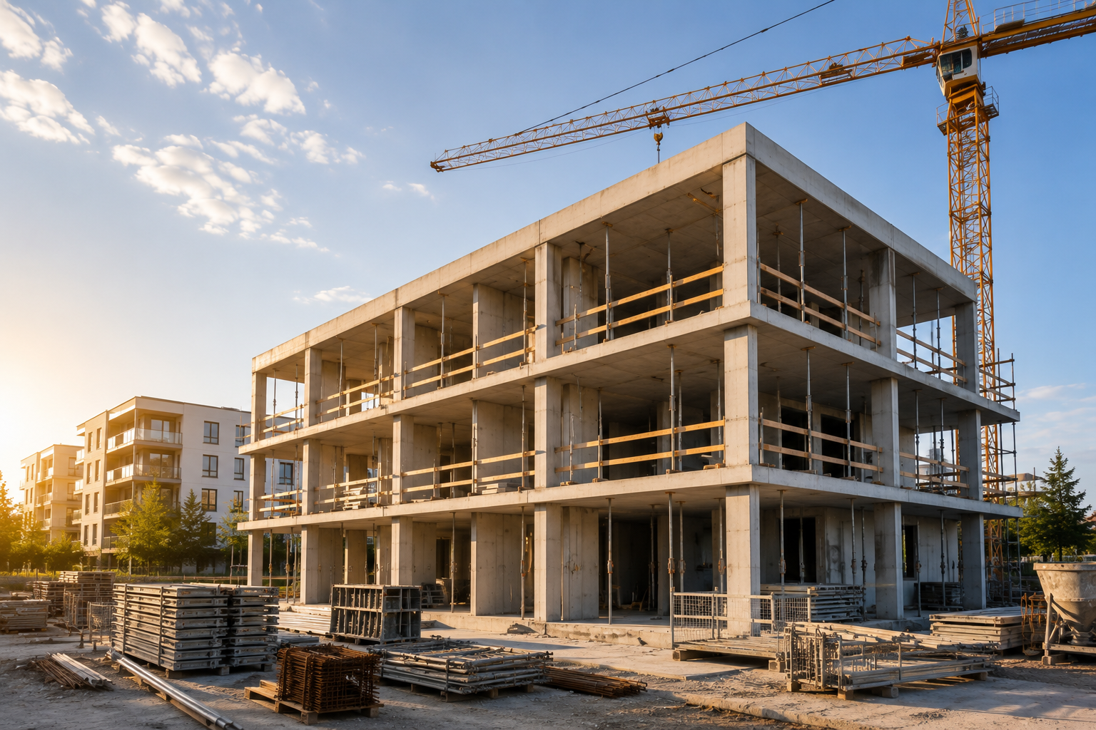 Neubau eines Gebäudes im Rohbau
